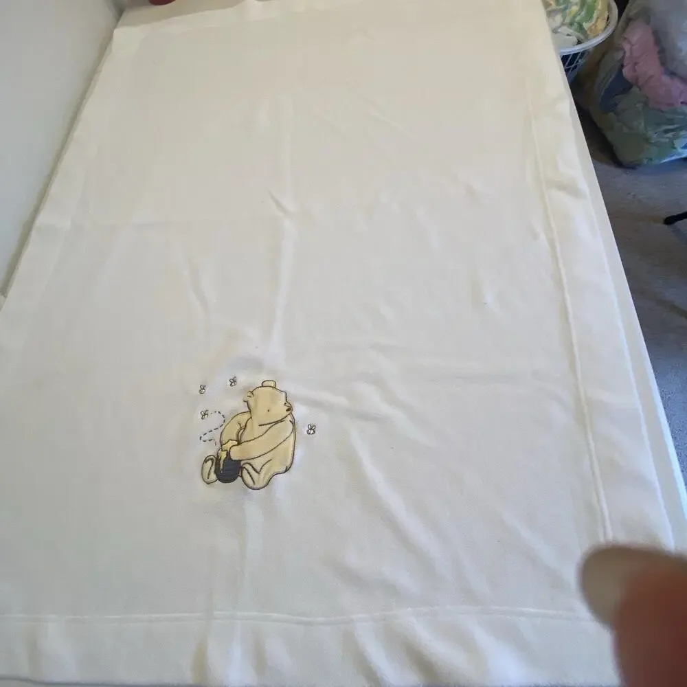 VTG Disney Classic Pooh White Plush Bear Baby Blanket OS Baby Kids 37”x29”